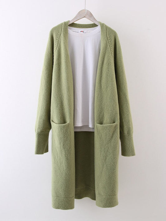 Woman Knitted Sweater Solid Pockets Long Sleeve Cardigan Simple Elastic Loose Casual Style Top New Autumn Fashion - Mammalook