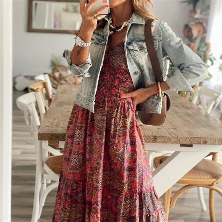 Printed long slim fit waist cinching French floral cake skirt for women - Mammalook