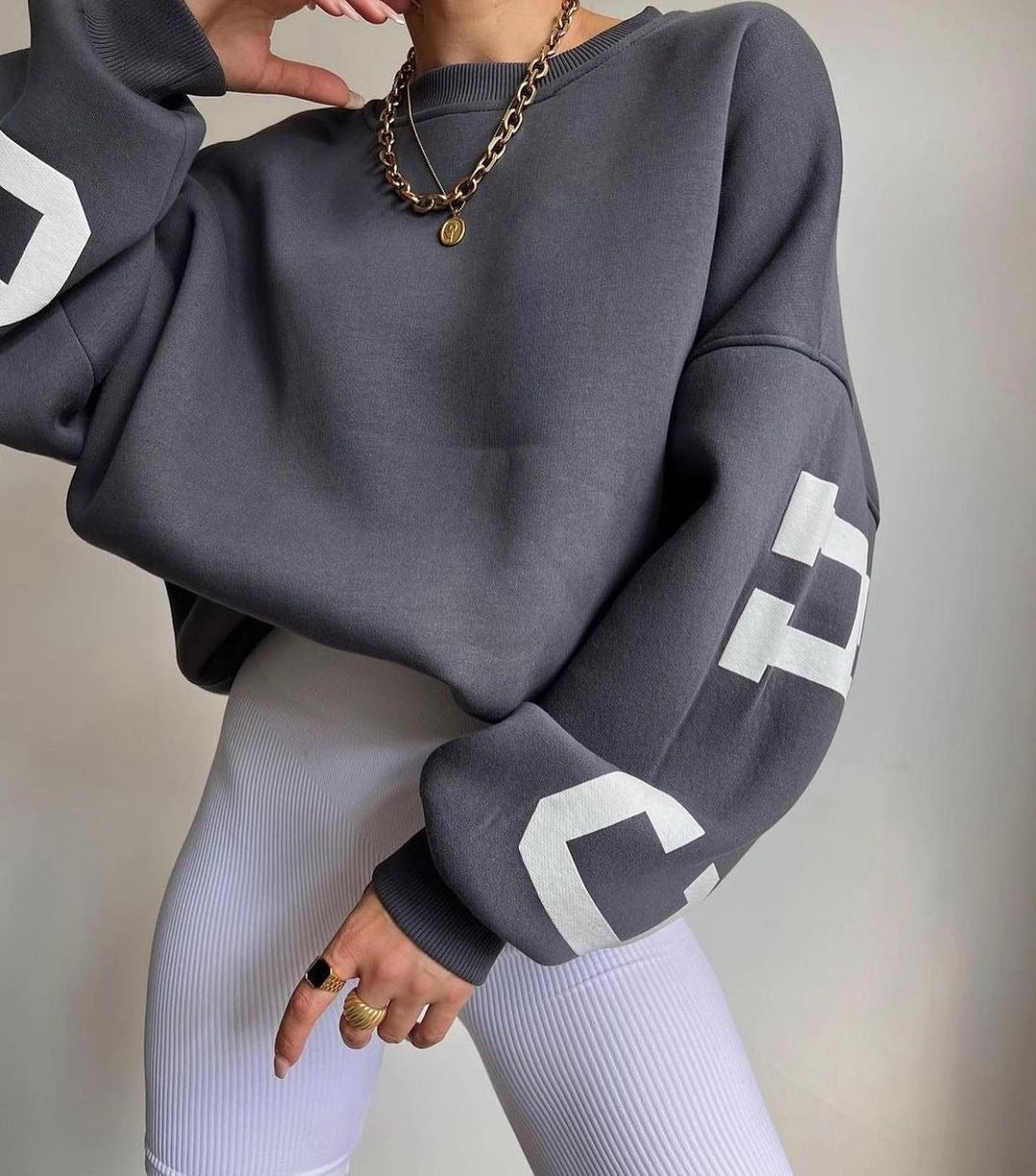 Casual Letters Print Sweatshirt Women Fashion Fleece Long Sleeve Loose Hoodies Y2k Streetwear Autumn Winter Lady Pullovers - Mammalook