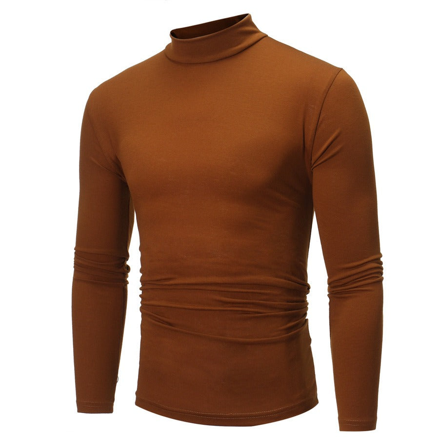 New Autumn And Winter Men's Casual Solid Color High Collar Men's Slim Long Sleeved T-Shirt Bottoming Shirt - Mammalook
