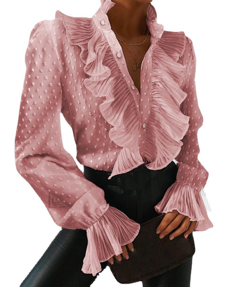 New ruffled flared sleeve pleated long sleeved shirt - Mammalook