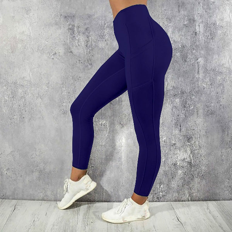 Women's High Waist High Elastic Side Pocket Multicolor Sports Running Fitness Yoga Leggings - Mammalook