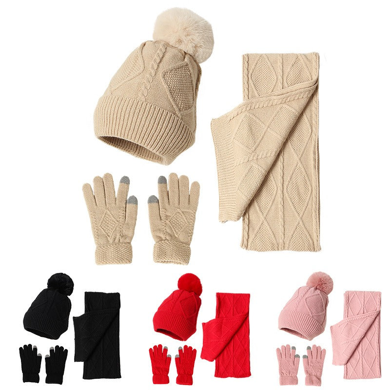 Autumn and Winter Woolen Hat, Scarf, and Gloves Set - Mammalook