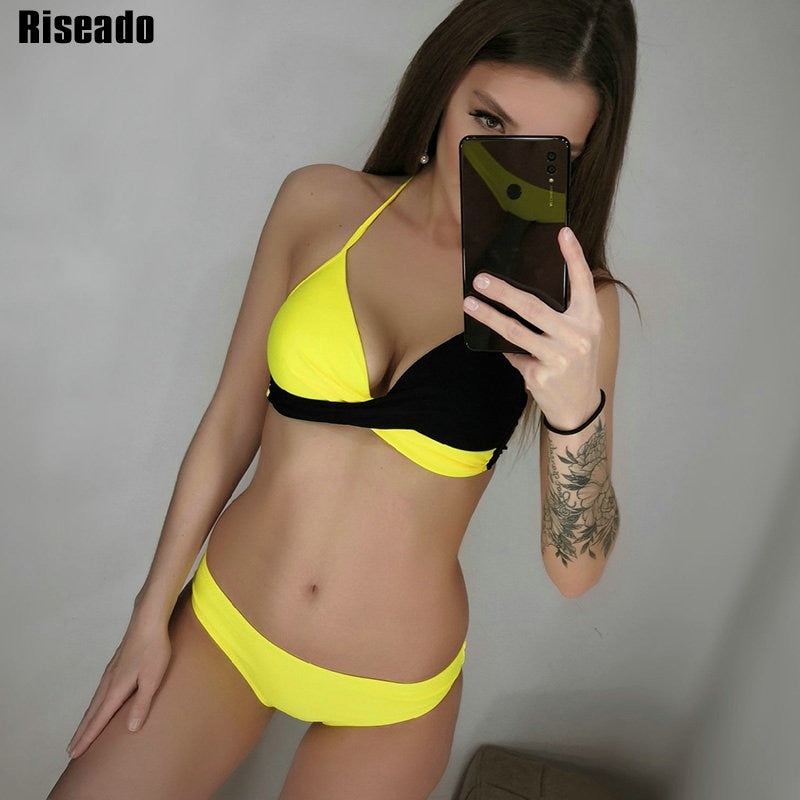 Riseado Sexy Push Up Bikinis Set Swimwear Women Swimsuits Bathing Suit Women Halter biquini Leaf Print Beach Wear Bikini - Mammalook
