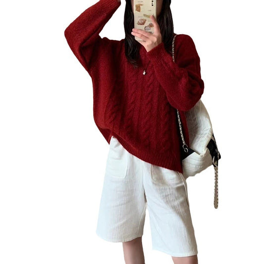 Fried Dough Twists round neck pullover sweater women's loose knit - Mammalook