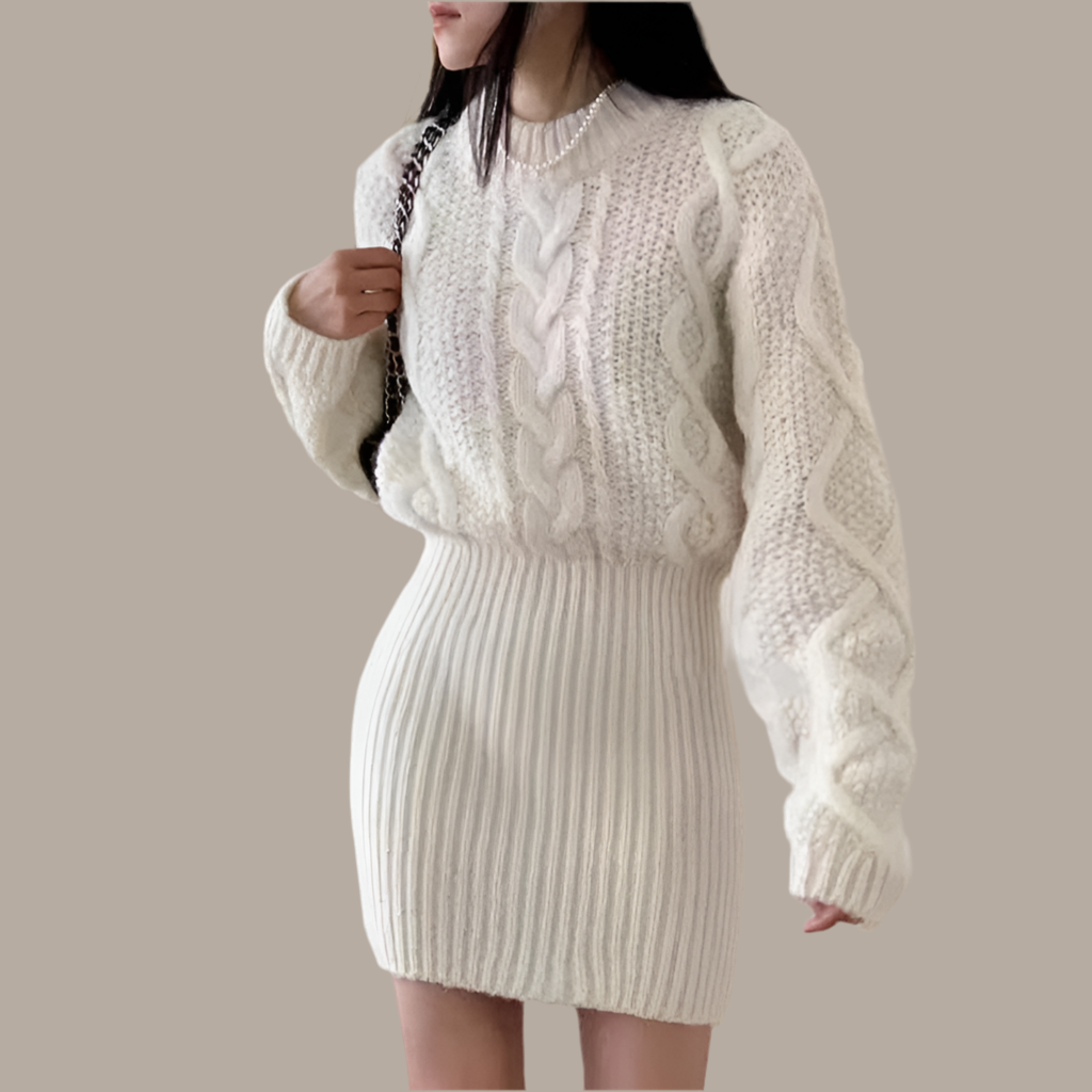 Women's Chunky Cable-Knit Bodycon Sweater Dress – Ribbed Long Sleeve Mini Dress