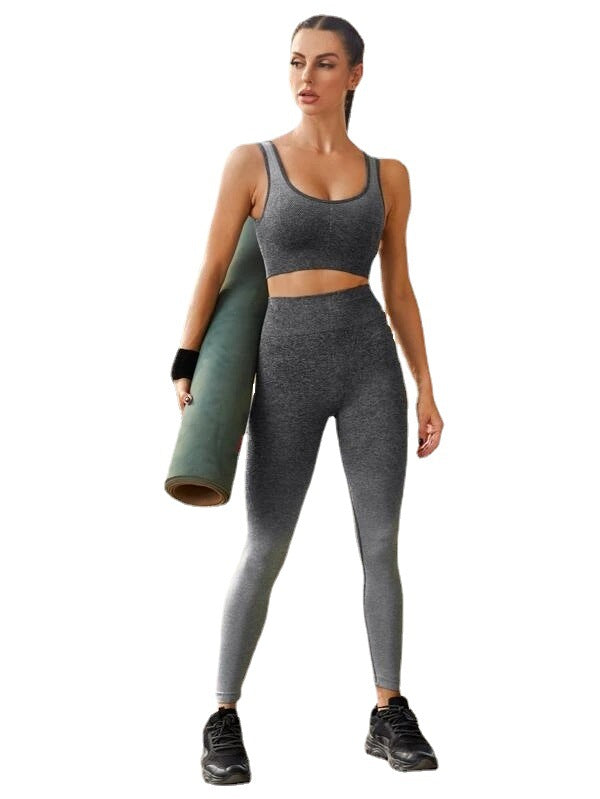 Women's Sports Running Fitness Clothes Seamless Beautiful Back Sports Bra Trousers Gradient Color Yoga Clothing Suit - Mammalook