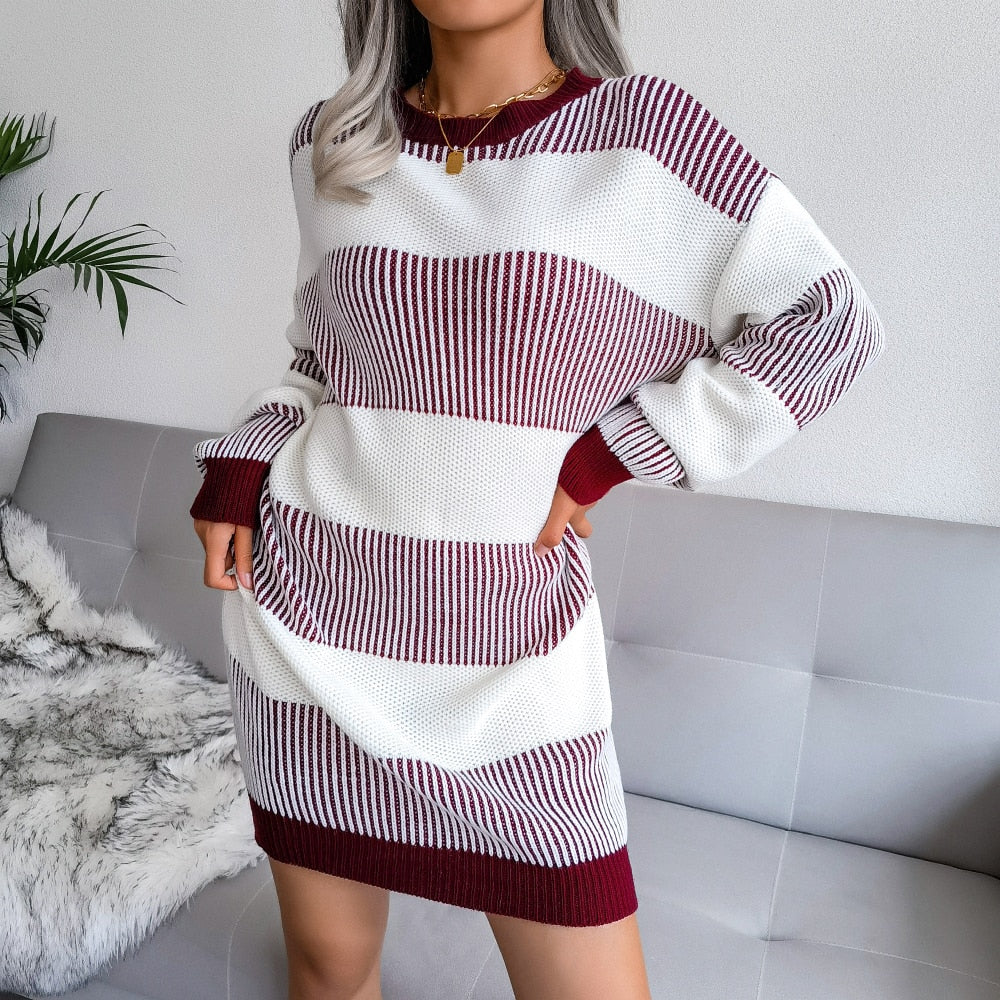 Off Shoulder Knitted Sweater Dresses For Women Autumn Winter Lantern Long Sleeve Dress Ladies Casual Dress White Black - Mammalook