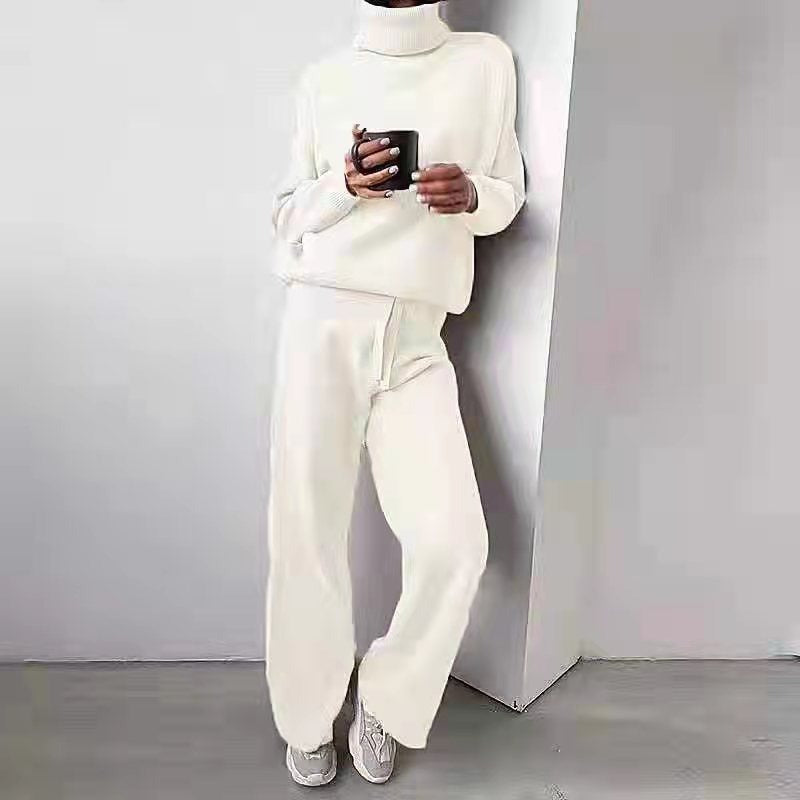 High necked solid color sweater knitted pants for women - Mammalook