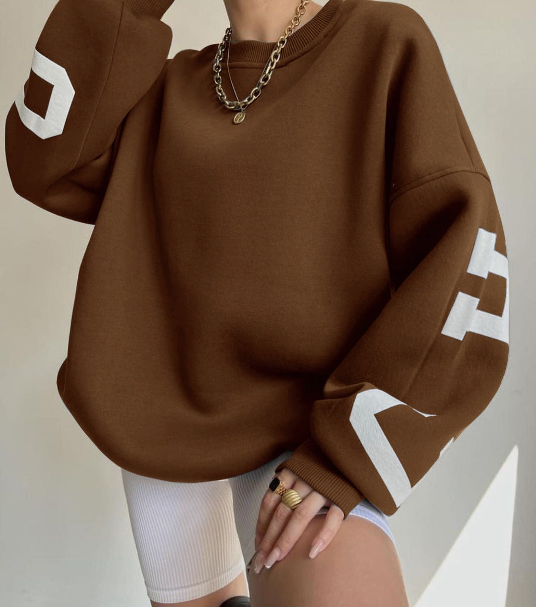 Casual Letters Print Sweatshirt Women Fashion Fleece Long Sleeve Loose Hoodies Y2k Streetwear Autumn Winter Lady Pullovers - Mammalook
