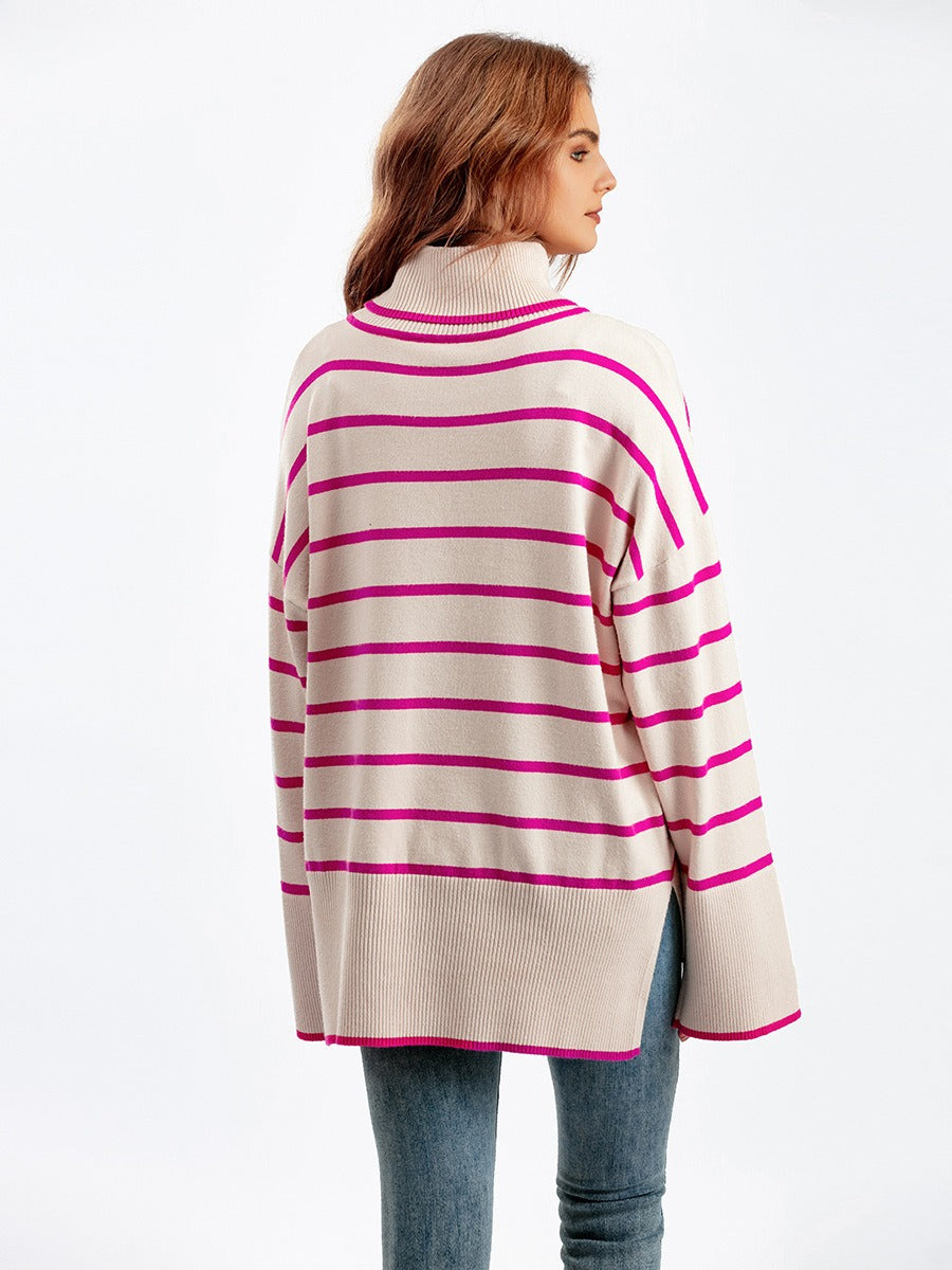 Elegant Autumn Winter Sweater Women Pullovers Loose Striped Casual Knit Chic Jumper Women Sweater - Mammalook