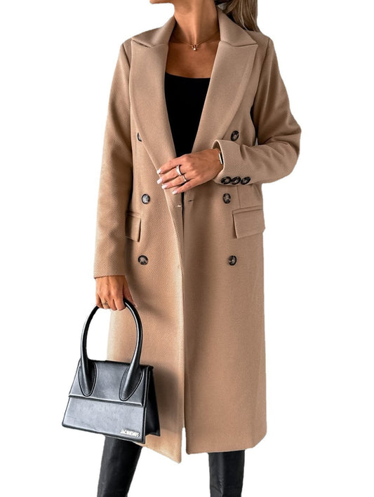 Fashionable Minimalist Long-Sleeved Double-Breasted Woolen Jacket for Women - Mammalook