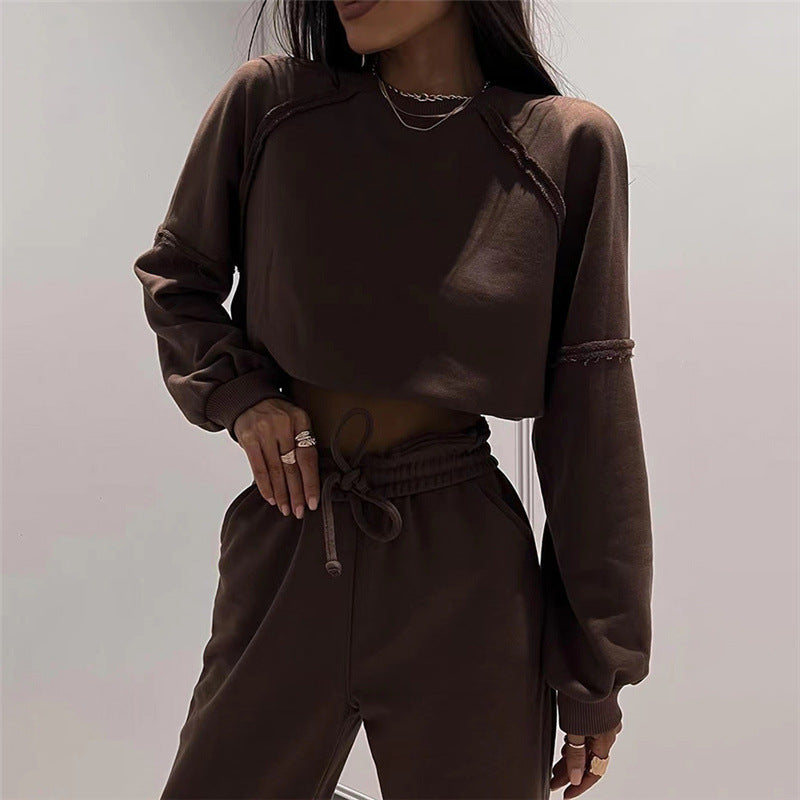 Autumn New Women's Fashion Round Neck Long Sleeve T-shirt Slim Casual Feet Pants Set - Mammalook