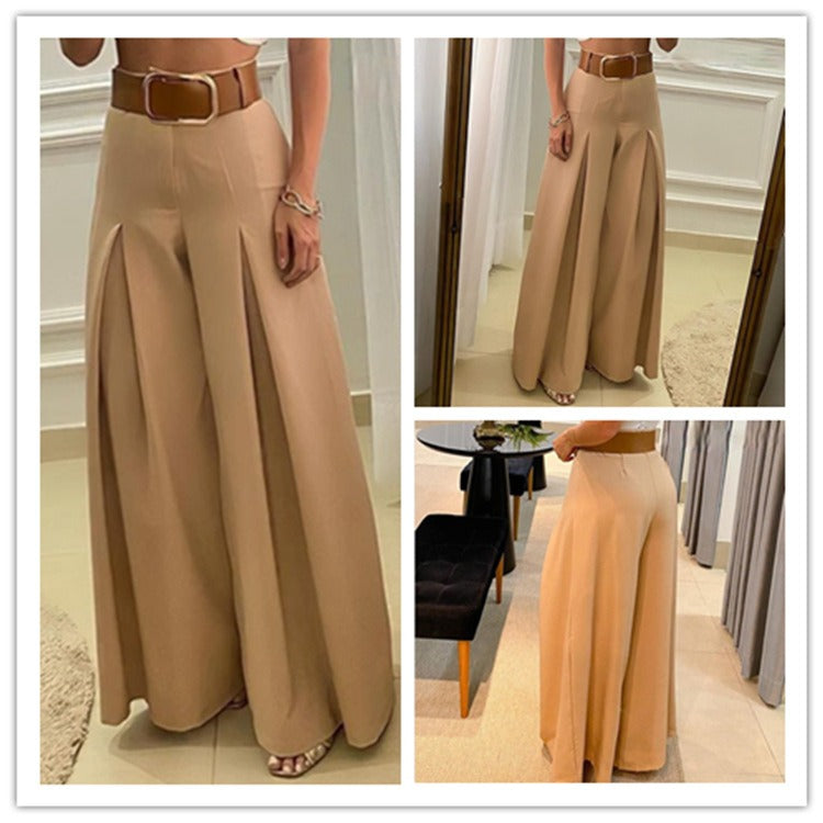 New French Vintage High Waist Folded Wide Leg Pants for Women Thin Loose Slim Skirt Pants for Women - Mammalook