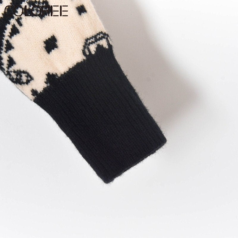 Vintage Jacquard Beading Sweaters for Women Fashion 2022 Autumn Winter Clothes Runway Designer Pull Femme Suéter De Navidad - Mammalook