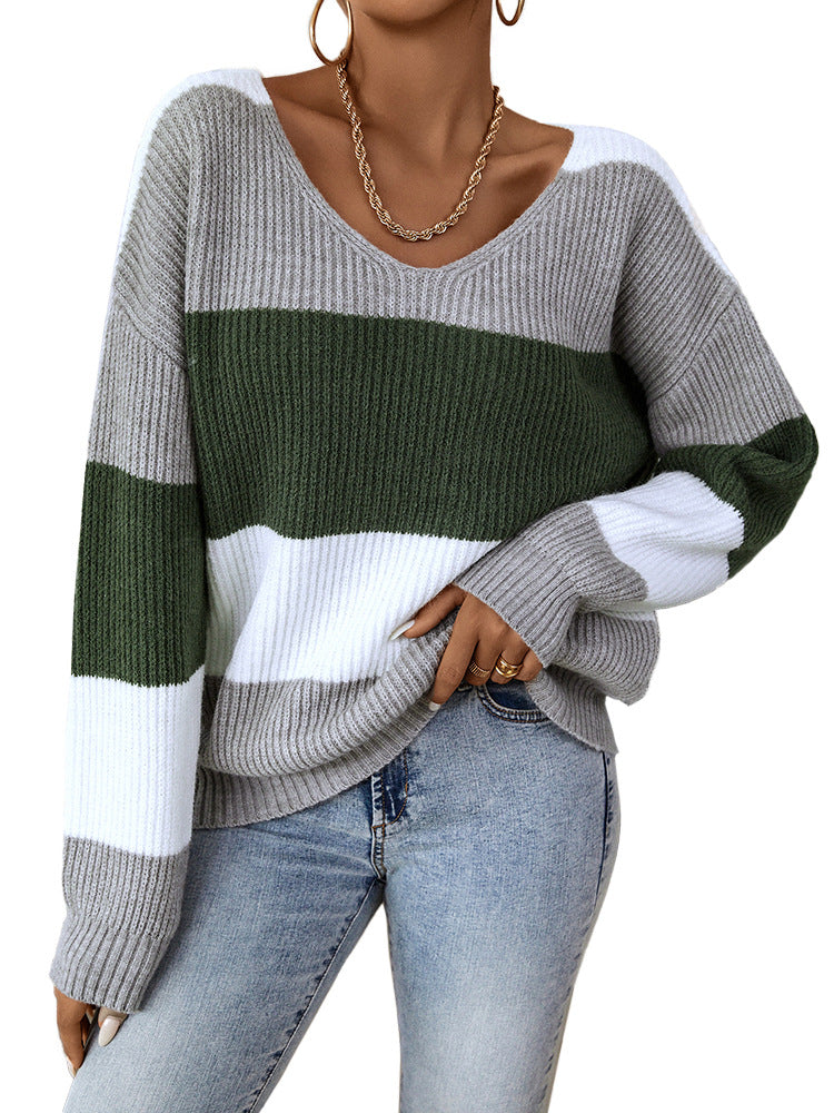 V-Neck Striped Sweater for Women - Mammalook