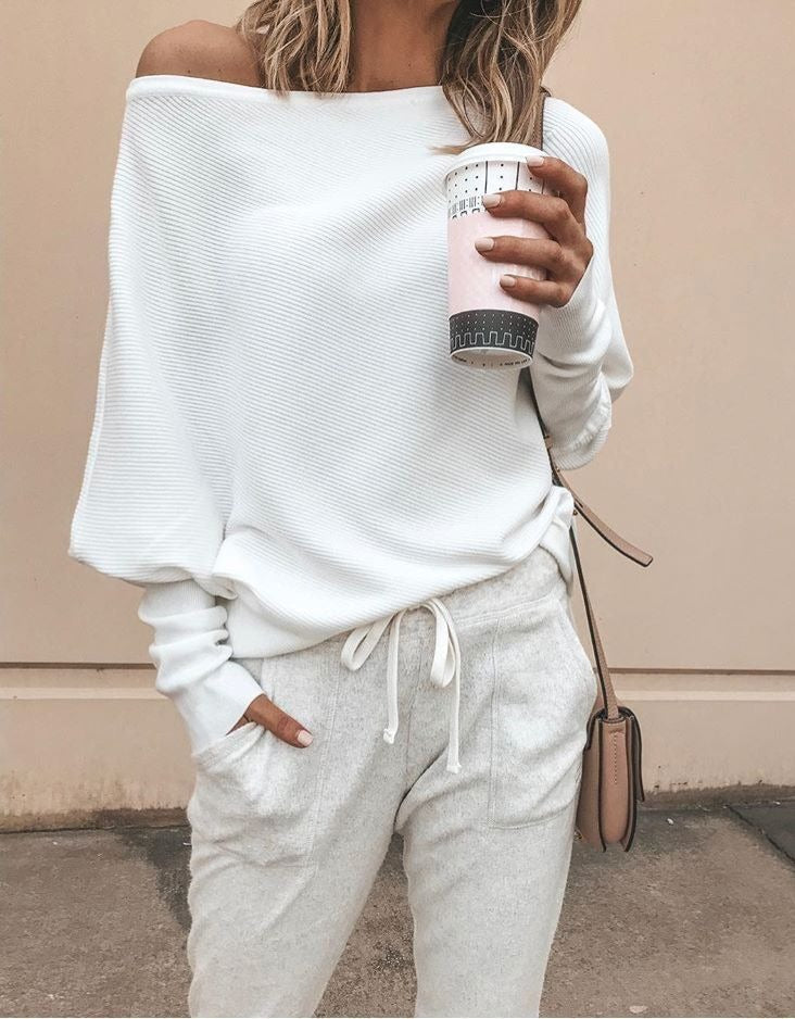 Women's autumn and winter bat long sleeved straight neck T-shirt top - Mammalook
