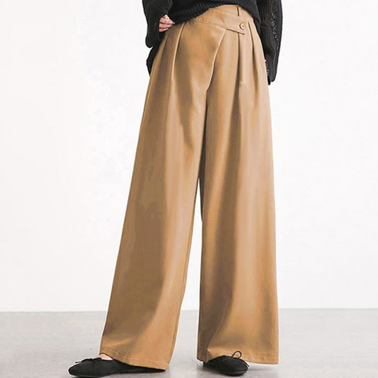 High-Waist Wide Leg Pants – Loose Fit, Irregular Button Design