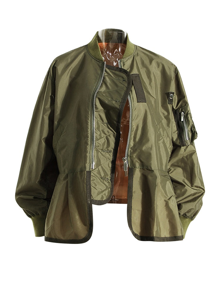 Loose Fit Blue Green Knitting Irregular Jacket New Stand Collar Long Sleeve Women Coat Fashion Spring Autumn - Mammalook