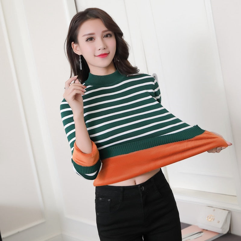 Women Thick Warm Sweaters Thermal Underwear Long Johns Solid O-neck Velvet Jumper Sweaters For Women Winter - Mammalook