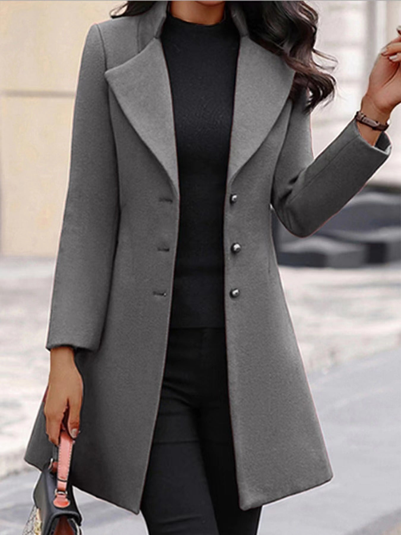 Autumn/Winter Mid length Korean Edition Flip Collar Slim Solid Color Slim Fit Women's Woolen Coat Coat - Mammalook