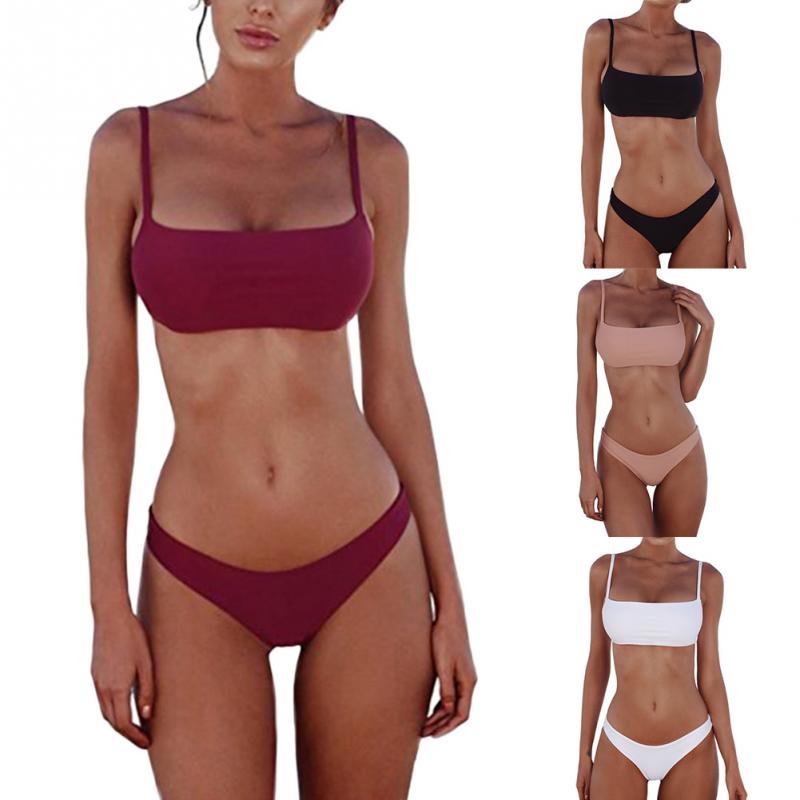 Summer Women Solid Bikini Set Push-up UnPadded Bra Swimsuit Swimwear Triangle Bather Suit Swimming Suit Biquini - Mammalook