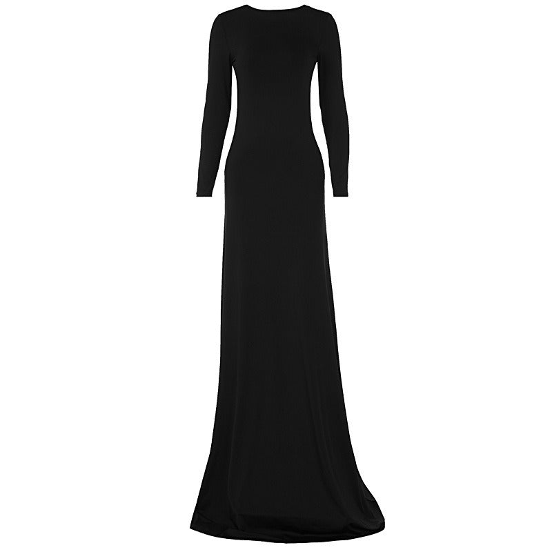 European and American style women's clothing hot selling fashion sexy backless long sleeved floor sweeping dress long skirt - Mammalook