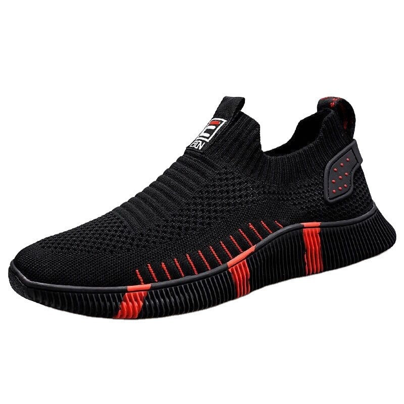 Slip-on sneakers with lace-up front casual men's shoes soft sole flying fabric breathable - Mammalook