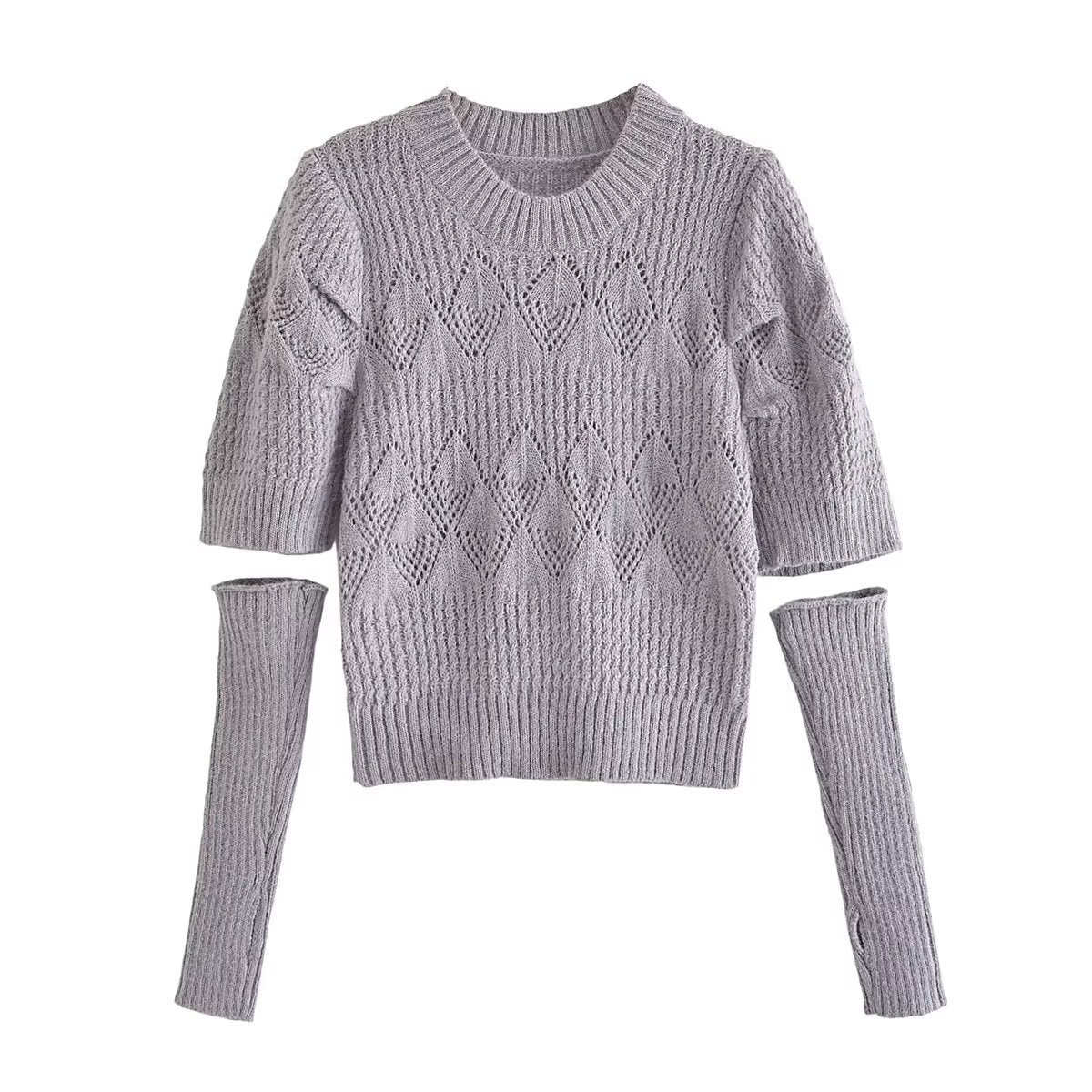 Bubble Sleeve Pullover Sweater Women's Short Polyester Round Neck - Mammalook