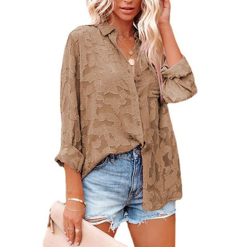 Long Sleeved Cardigan Cotton Printed - Single Breasted Lapel - V-Neck
