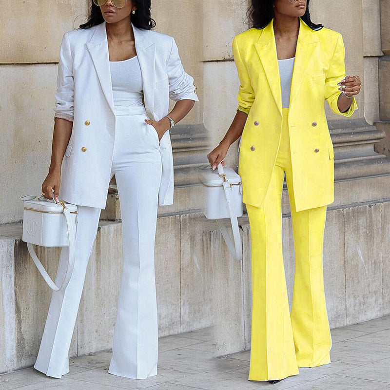 New Solid Color Casual Slim Long Suit Wide Leg Pants Suit Two-Piece Suit - Mammalook
