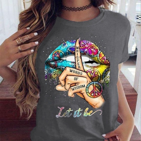 Lips Watercolor Graphic T Shirt lip Women Tops Shirt Base O-neck Sexy Black Tees Kiss lip Funny whisper words Girls Tshirt - Mammalook