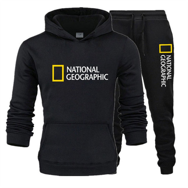 Men’s Printed Hooded Pullover – Casual Sports Sweater Set
