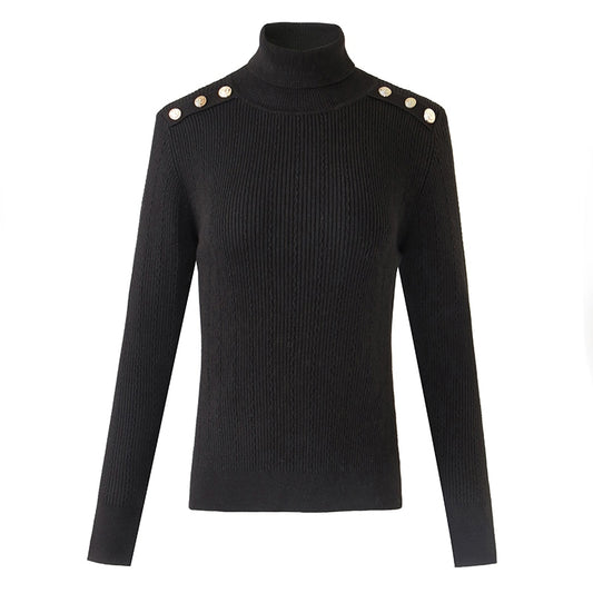 Harley Fashion Women Winter Wool Blend Black Turtleneck Pullover Sweater Top Quality Casual Knit Fabric - Mammalook