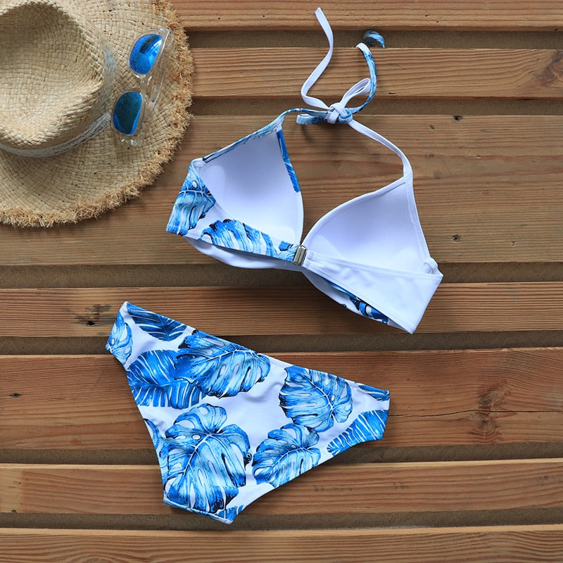 Riseado Sexy Push Up Bikinis Set Swimwear Women Swimsuits Bathing Suit Women Halter biquini Leaf Print Beach Wear Bikini - Mammalook