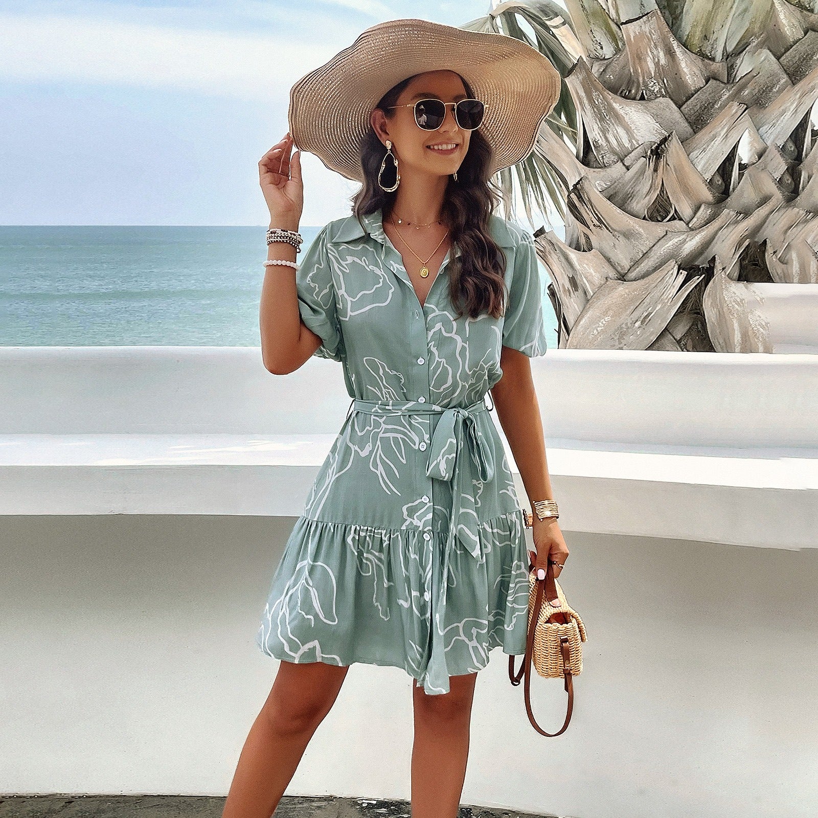 Dress Spring/Summer elegance printed short sleeve dress - Mammalook