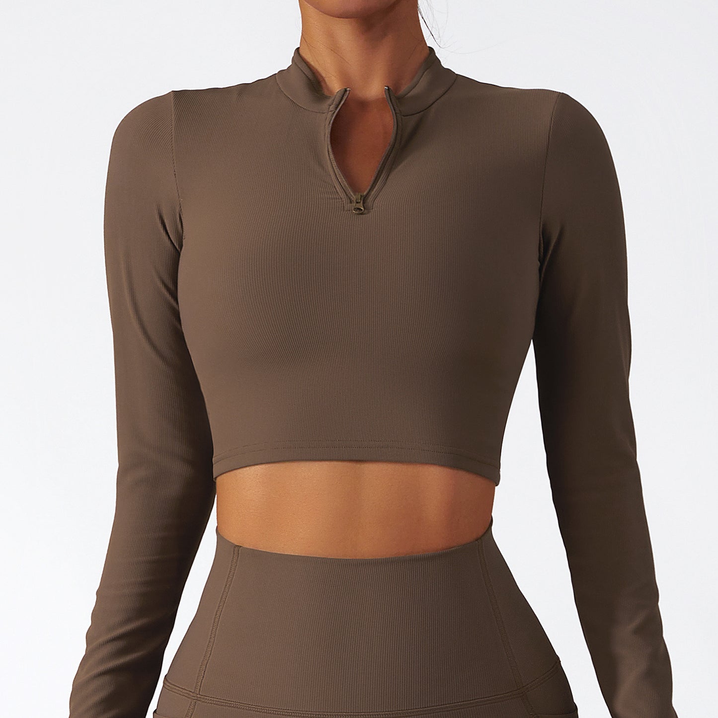 Stand Collar Zipper Long-Sleeved Yoga Clothes Female Quick Dry Exercise Running Fitness Tops Thin Slim High-Intensity Sportswear - Mammalook