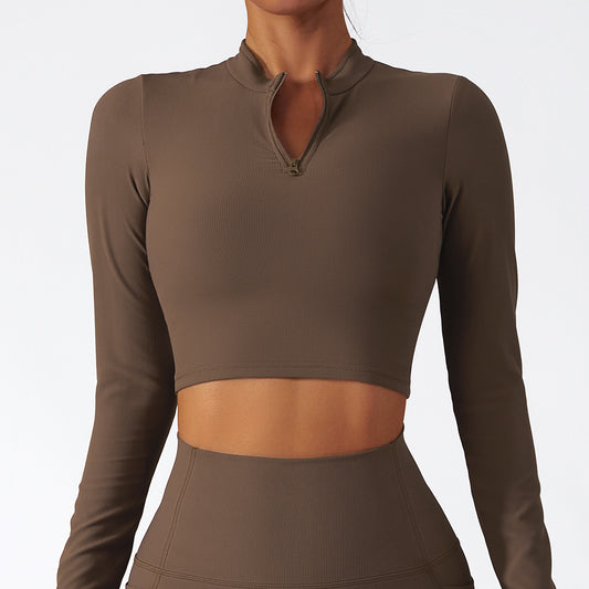 Stand Collar Zipper Long-Sleeved Yoga Clothes Female Quick Dry Exercise Running Fitness Tops Thin Slim High-Intensity Sportswear - Mammalook