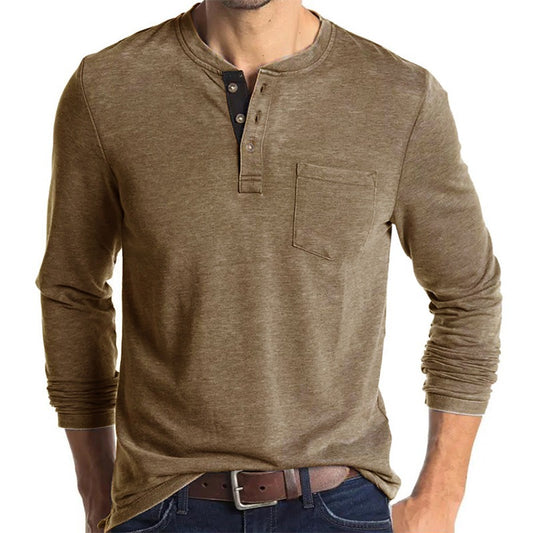 New Autumn And Winter Men's Long Sleeved T-Shirt Solid Color Base Shirt - Mammalook