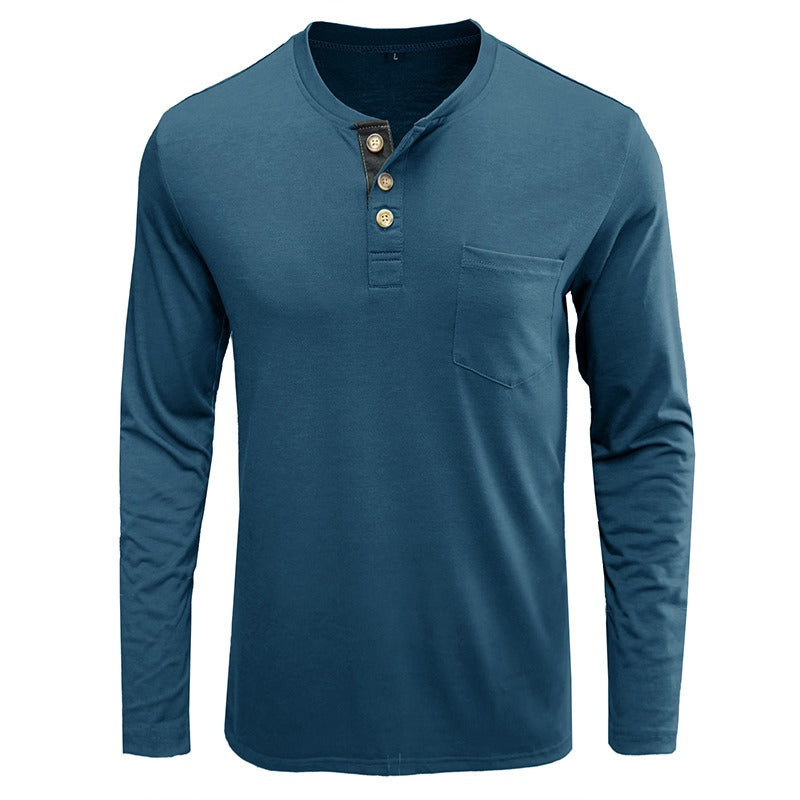 New Autumn And Winter Men's Long Sleeved T-Shirt Solid Color Base Shirt - Mammalook