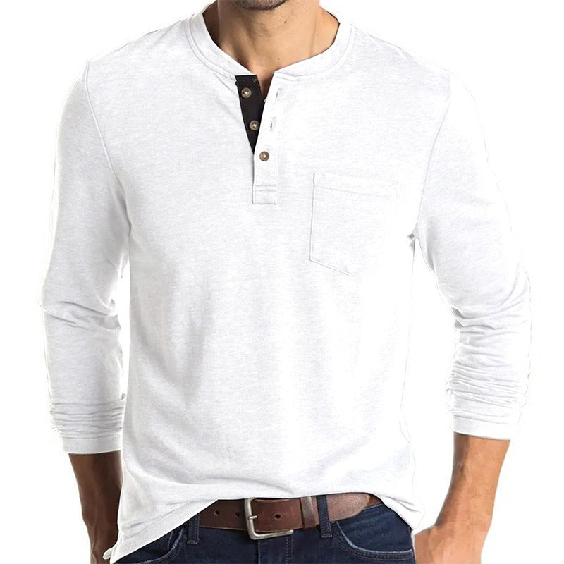 New Autumn And Winter Men's Long Sleeved T-Shirt Solid Color Base Shirt - Mammalook