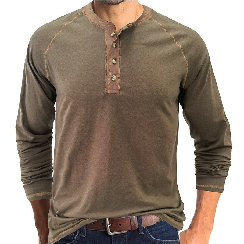 New Men's Autumn and Winter T-Shirt Solid Long Sleeve Europe and America Men's T-shirt - Mammalook