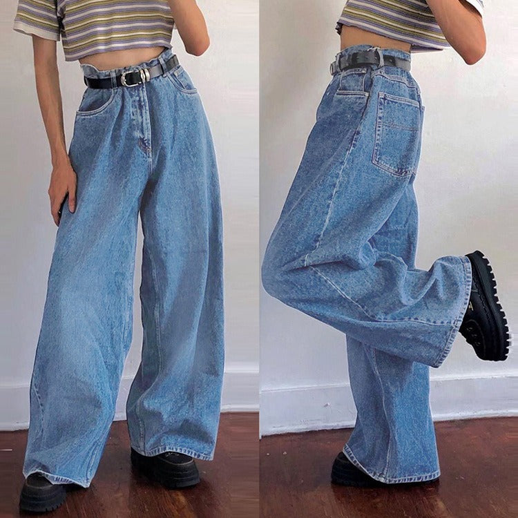 European and American Instagram Trendy Wide Leg Pants Cross border Exclusive Supply of Classic High Waist Denim Big Horn Pants in Stock - Mammalook
