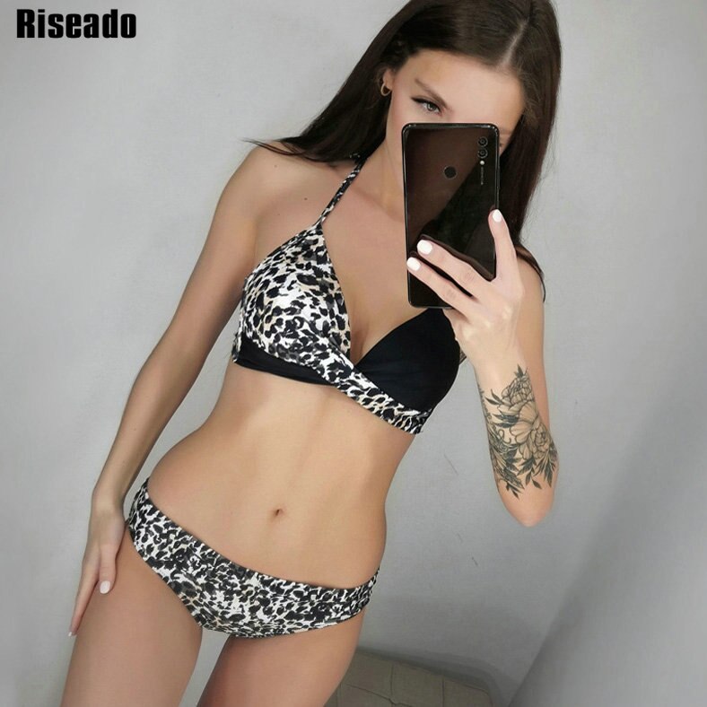 Riseado Sexy Push Up Bikinis Set Swimwear Women Swimsuits Bathing Suit Women Halter biquini Leaf Print Beach Wear Bikini - Mammalook