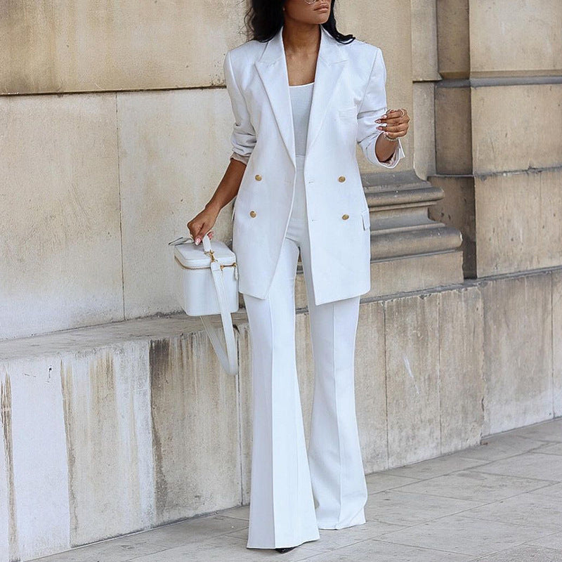 New Solid Color Casual Slim Long Suit Wide Leg Pants Suit Two-Piece Suit - Mammalook