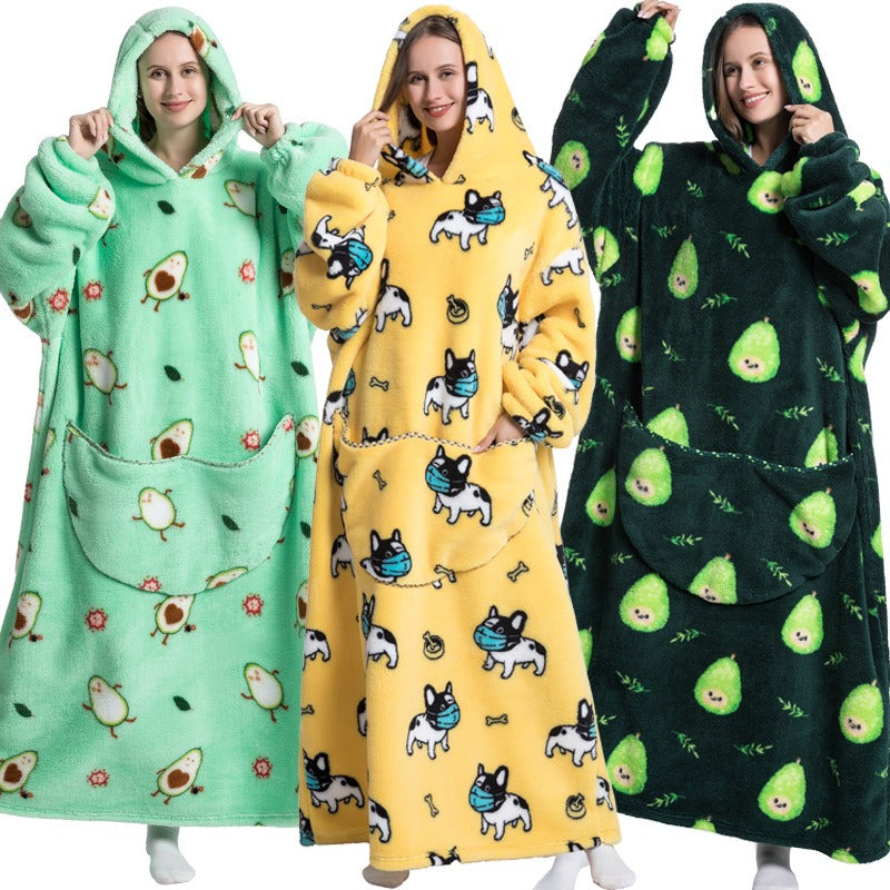 Super Long Flannel Blanket with Sleeves Winter Hoodies Sweatshirt Pullover Fleece Giant Wearable Blanket Hoodie Oversized - Mammalook