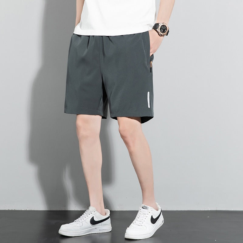Shorts Mens New Quarter Pants Mens Solid Color Straight Tube Quick Drying Ice Silk Pants Korean Version Large Beach Pants - Mammalook