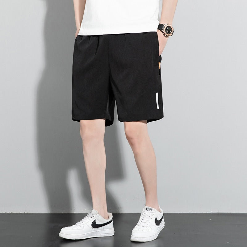 Shorts Mens New Quarter Pants Mens Solid Color Straight Tube Quick Drying Ice Silk Pants Korean Version Large Beach Pants - Mammalook