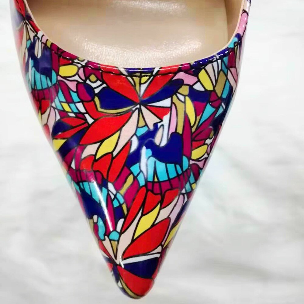 Tikicup Black Graphic Printed Women Pointy Toe High Heel Shoes Ladies Slip On Stiletto Pumps Plus Size 43 44 45 8cm 10cm 12cm - Mammalook
