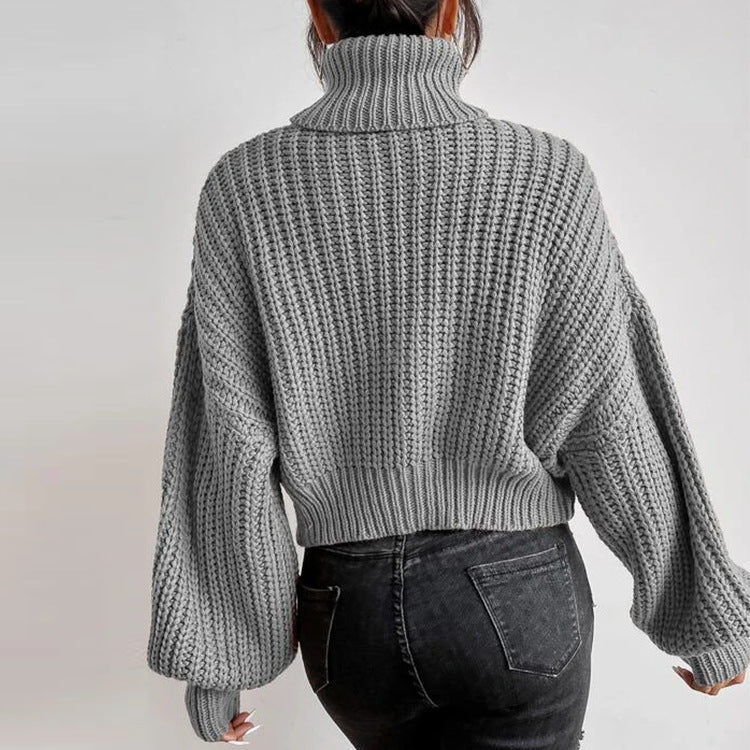 Fall Shoulder Long Sleeve Knitted Turtleneck Sweater for Women - Mammalook